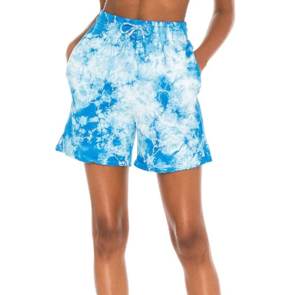 Frankies Bikinis Sweat Shorts Burl Ocean Tie Dye High Waist Blue White Size M